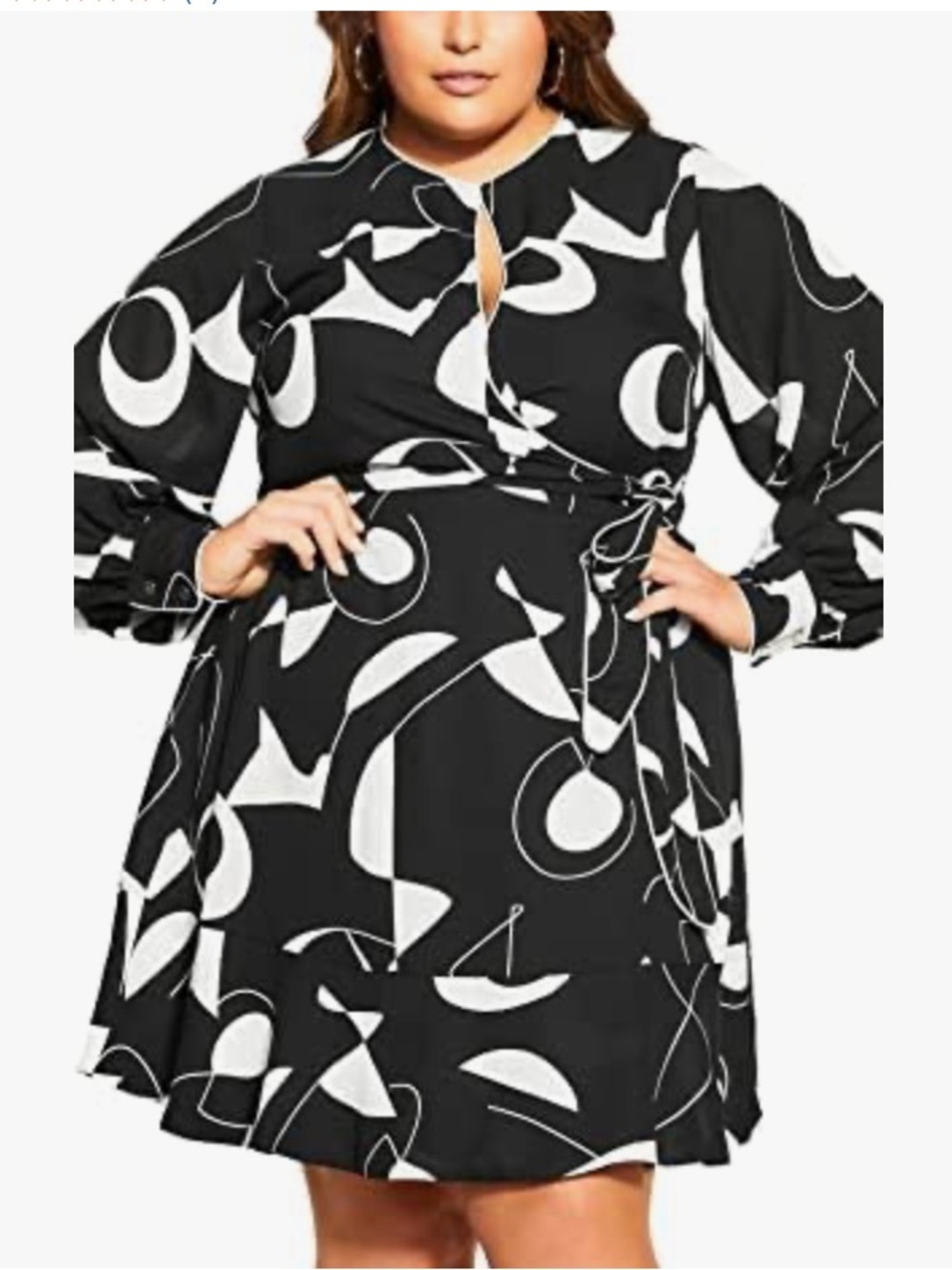 City Chic Plus Size Black & White Kelly Spaces Abstract Print Dress Sz 18 New